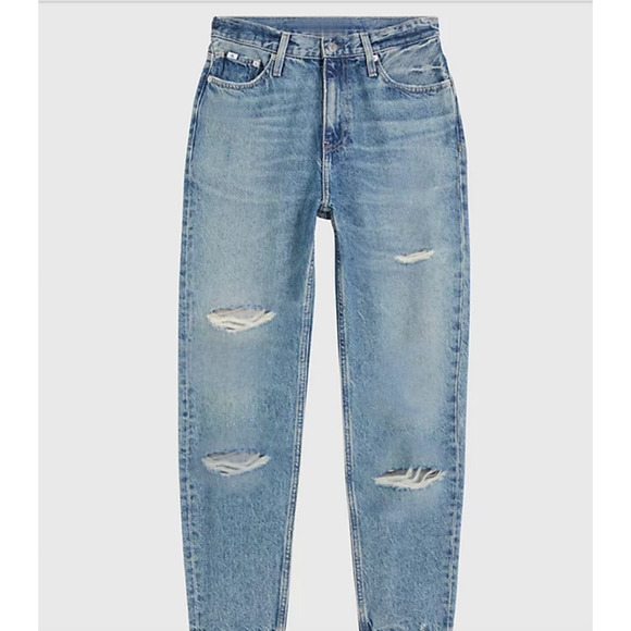 Calvin Klein Light Wash Distressed Cuffed High-Rise Jeans 4 - Picture 1 of 11